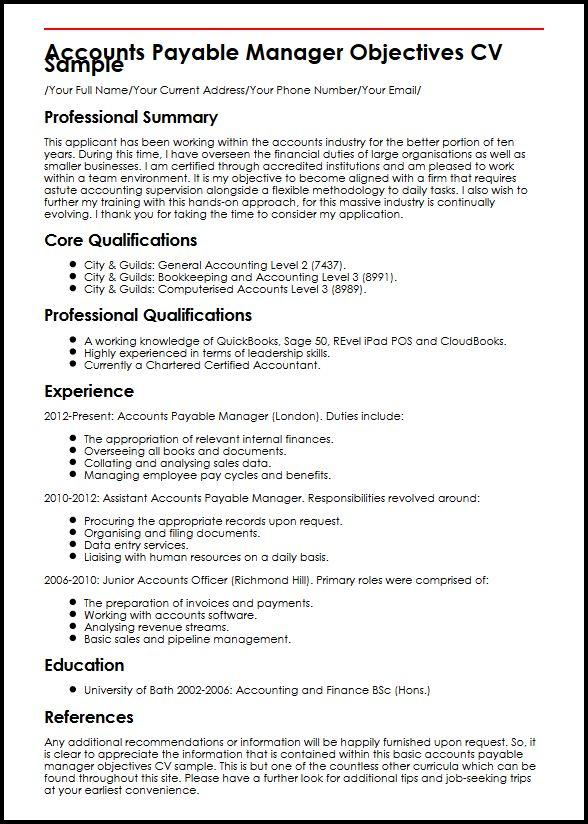 accounts-payable-manager-objectives-cv-sample