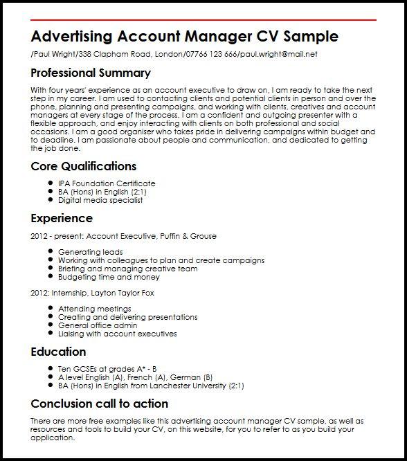 advertising account manager cv sample