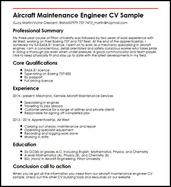 resume for aircraft maintenance engineer