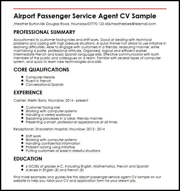 airport passenger service agent cv sample