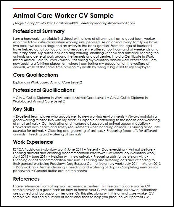 Animal Care Worker Cv Example Myperfectcv