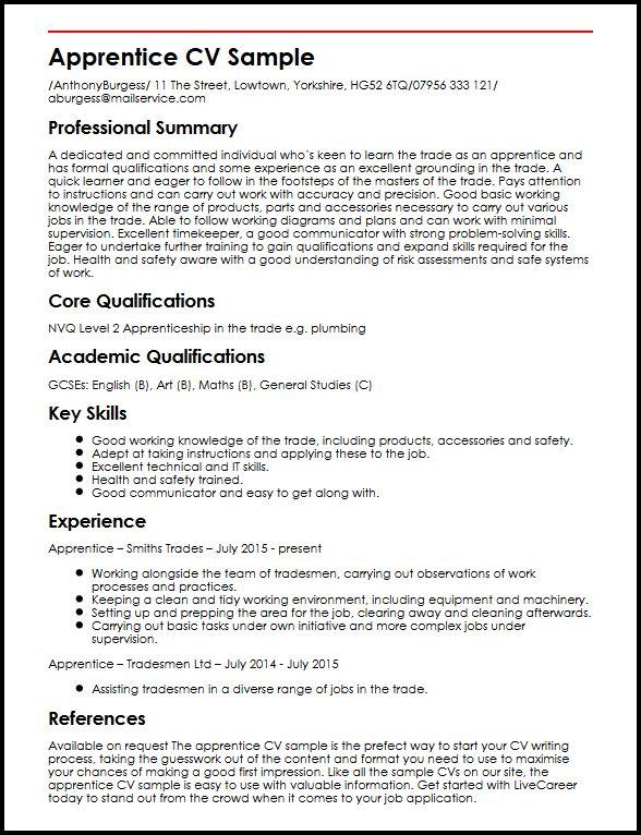 Apprentice Cv Example Myperfectcv