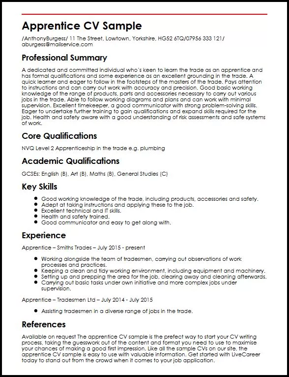 Apprentice Cv Sample Myperfectcv