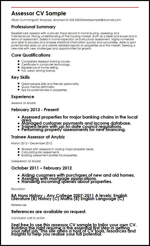 Assessor CV Sample - MyPerfectCV