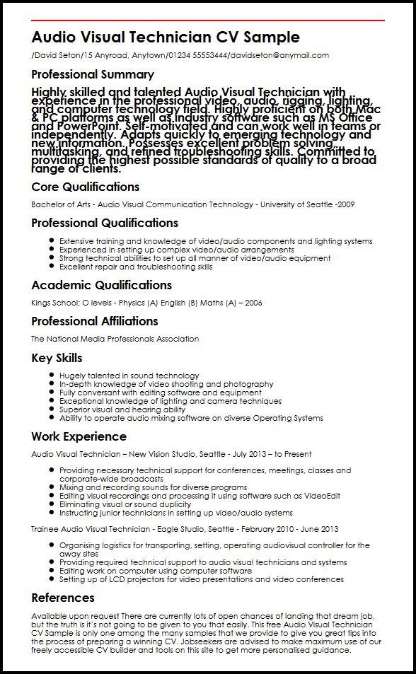 Audio Visual Technician CV Sample  MyperfectCV