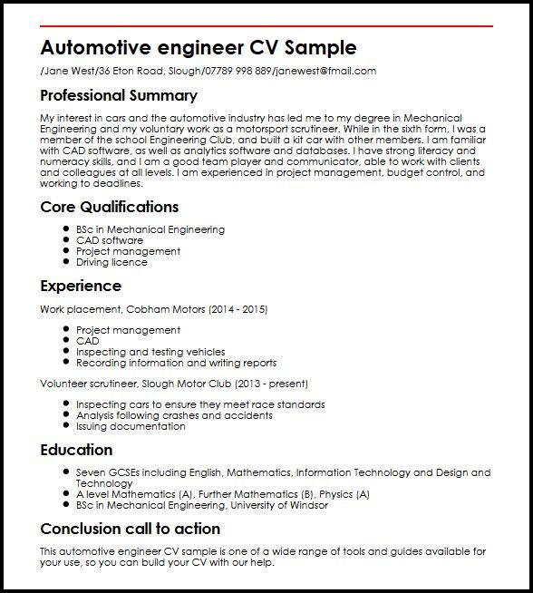 Automotive Engineer Cv Sample Myperfectcv