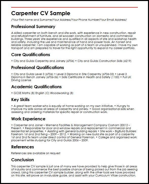 Carpenter CV Sample | MyperfectCV