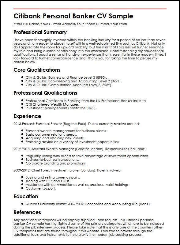 resume sample for banker