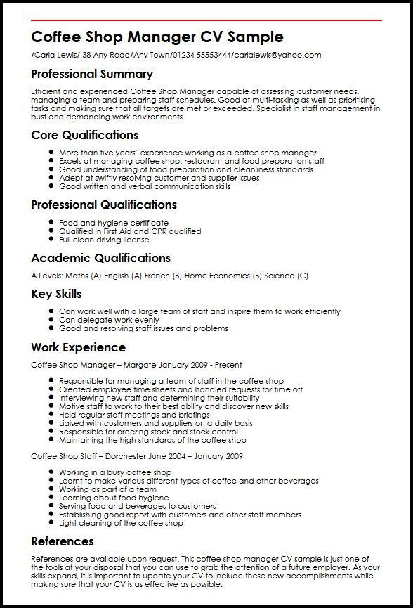 See Our 1 Coffee Shop Manager Cv Example Myperfectcv