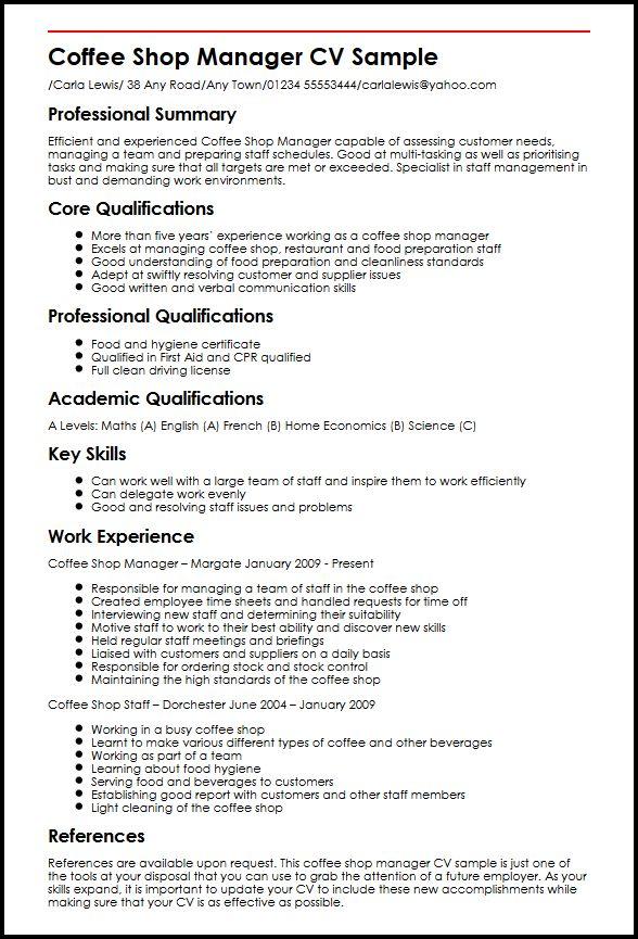 resume examples for coffee cafe