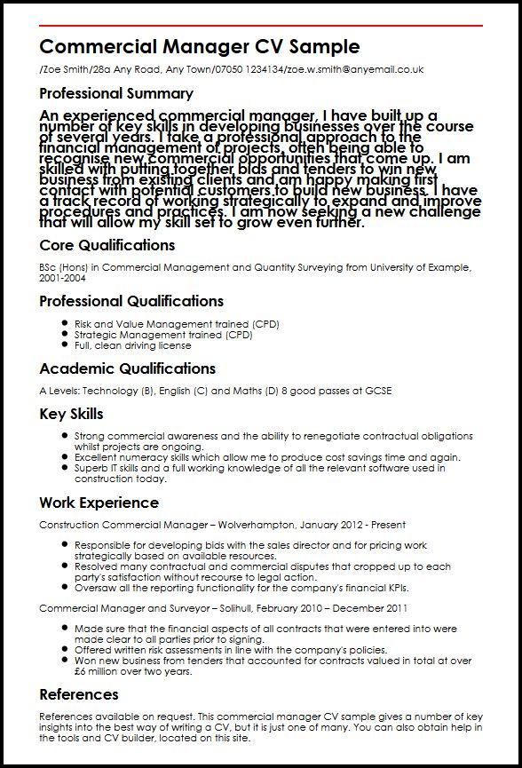 Commercial Manager CV Sample  MyperfectCV