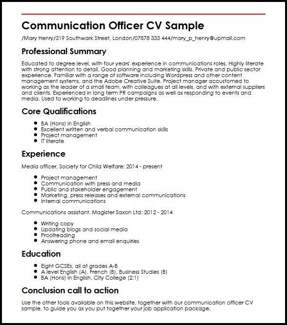 Communication Officer Cv Sample Myperfectcv
