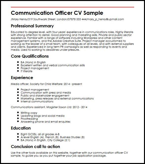 communications cv personal statement