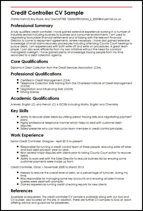 Credit Controller CV Sample - MyPerfectCV