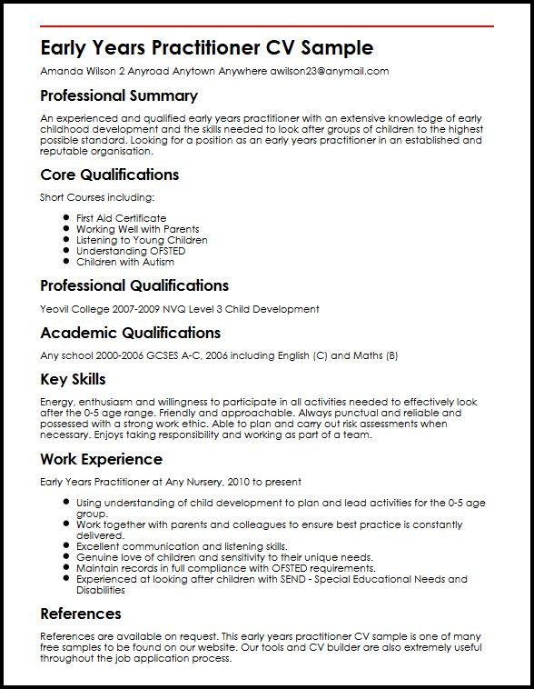 Early Years Practitioner CV Sample  MyperfectCV