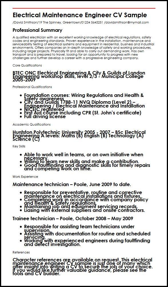 Electrical Maintenance Engineer Cv Example Myperfectcv