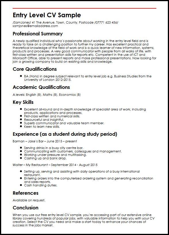 personal statement student cv example