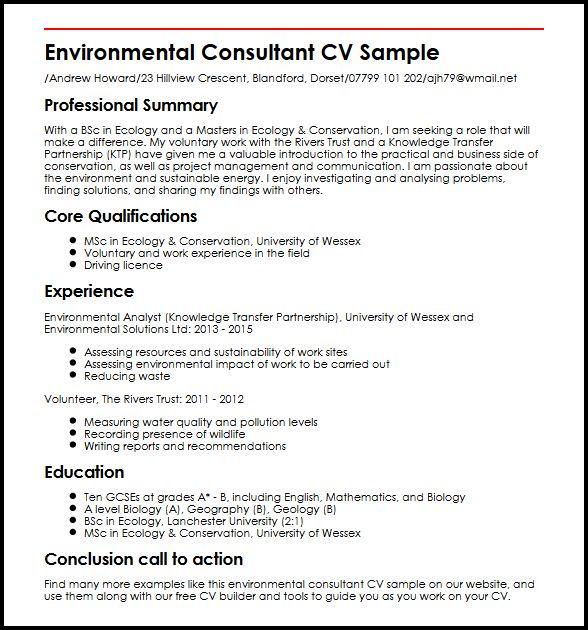 Environmental Consultant Cv Sample Myperfectcv