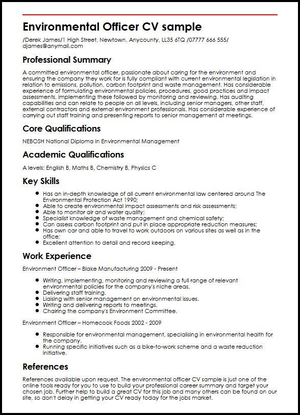 Environmental Officer Cv Example Myperfectcv