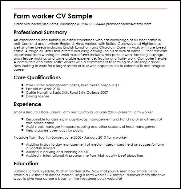 farm worker cv sample myperfectcv simple job resumes customer service