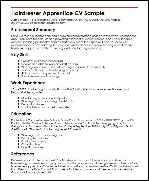 Hairdresser Apprentice Cv Sample Myperfectcv