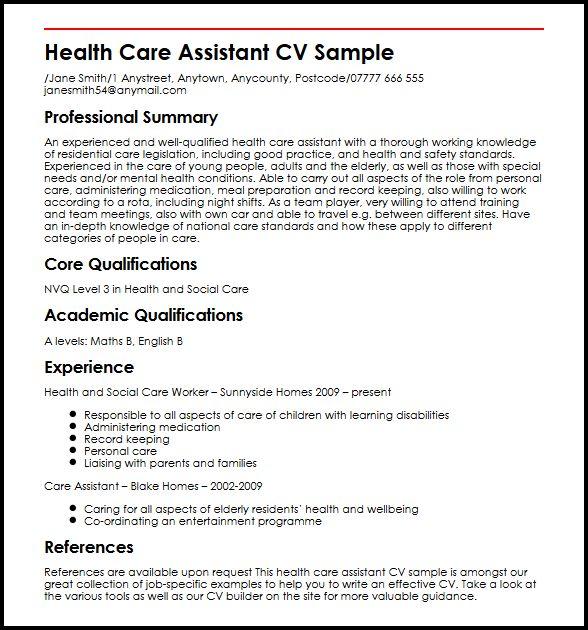 Health Care Assistant Cv Sample Myperfectcv
