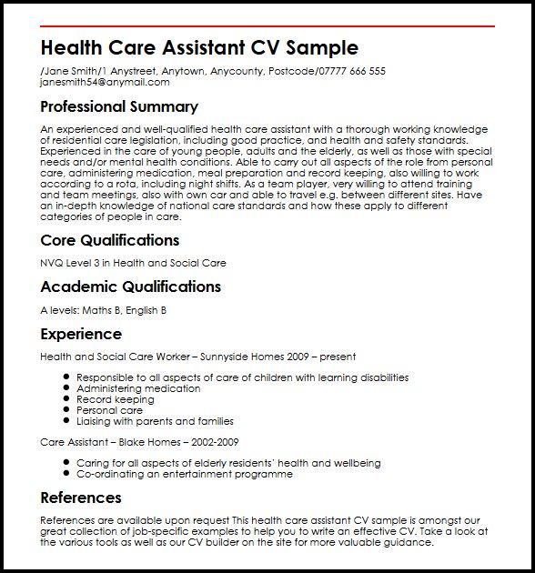 health care assistant resume sample