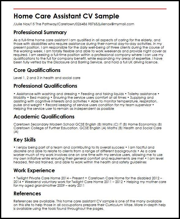 cv personal statement care worker