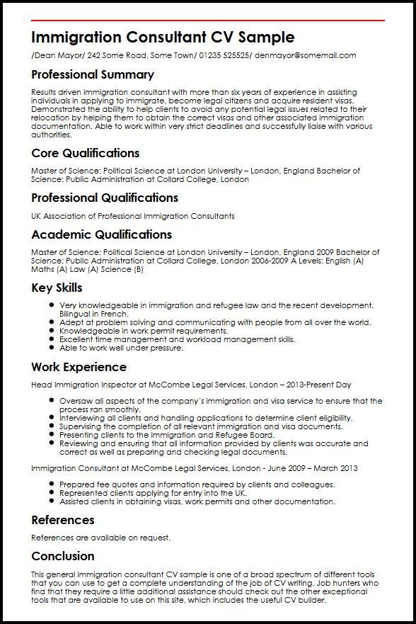 Immigration Consultant CV Example - myPerfectCV