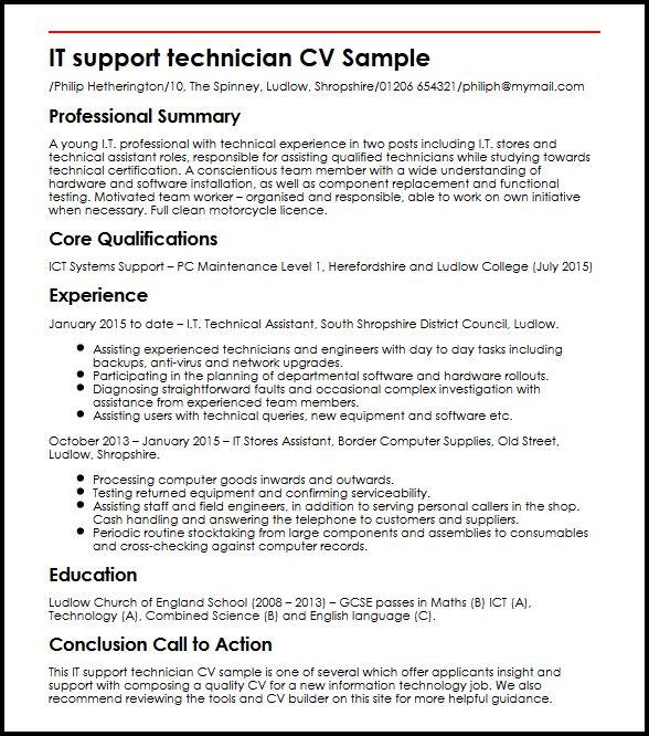 It Support Technician Cv Sample Myperfectcv