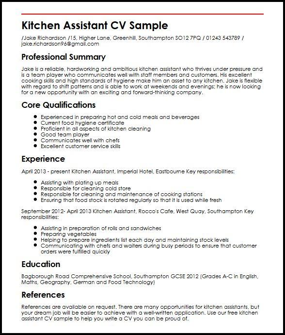 Kitchen Assistant CV Sample - MyPerfectCV