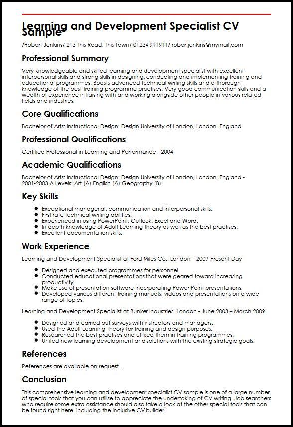 Learning And Development Specialist Cv Example Myperfectcv