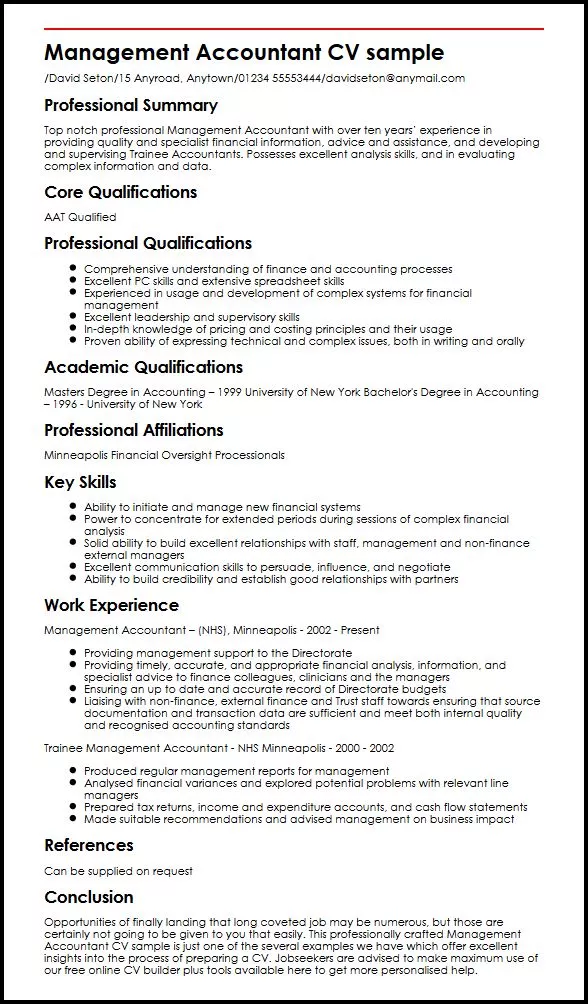 management accountant cv sample myperfectcv resume format for experienced accountant