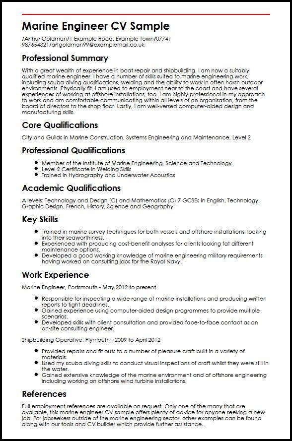 Marine Engineer CV Sample  MyperfectCV