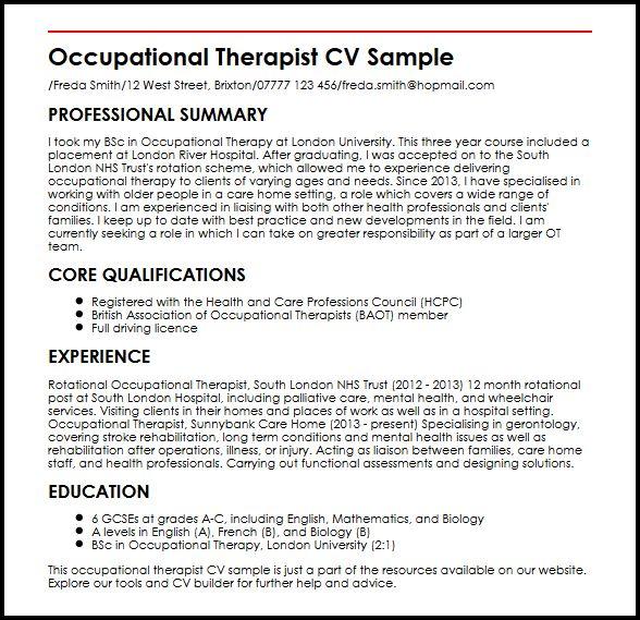 occupational therapist cv sample