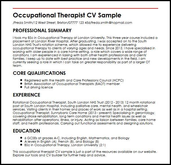 occupational therapy cv personal statement