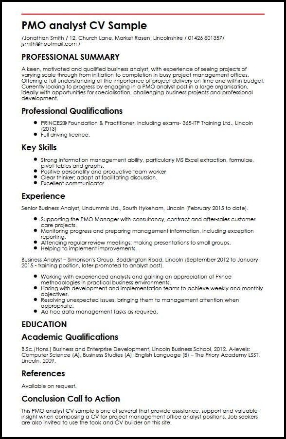 pmo-analyst-cv-sample