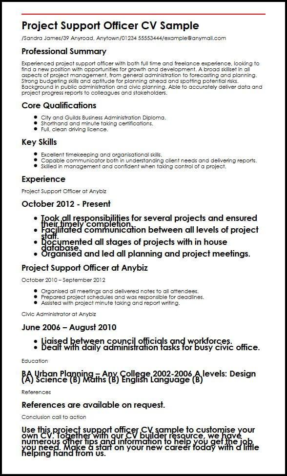 project support officer cv sample