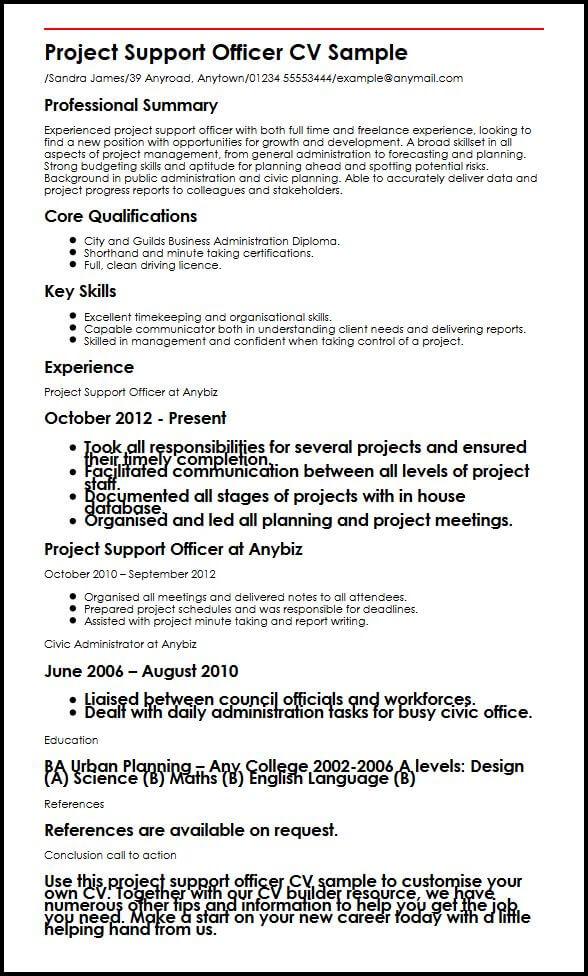 Project Support Officer CV Sample - MyPerfectCV