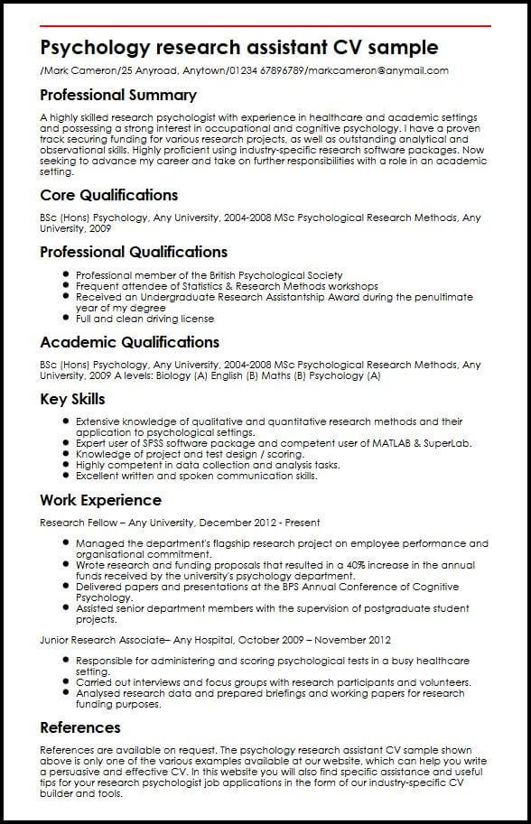 cv format for research assistant