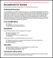 Receptionist CV Sample MyperfectCV