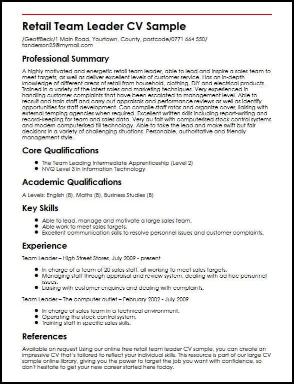 cv personal statement retail meaning