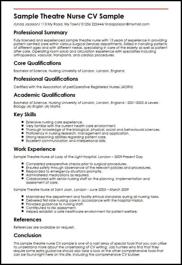 Theatre Nurse Cv Example Myperfectcv