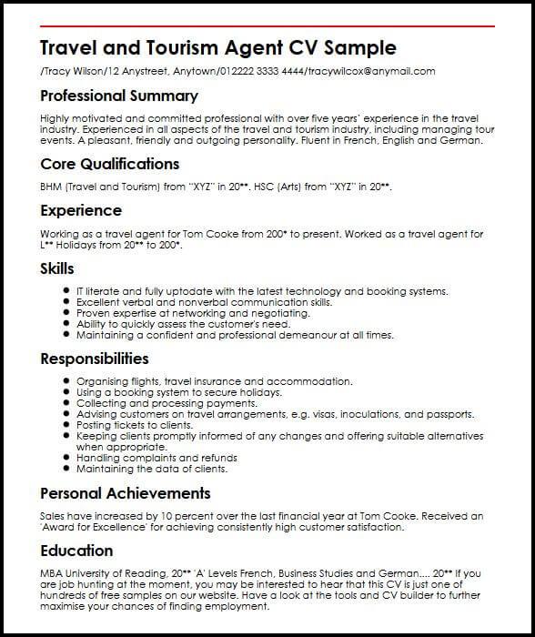 good summary for travel agent resume