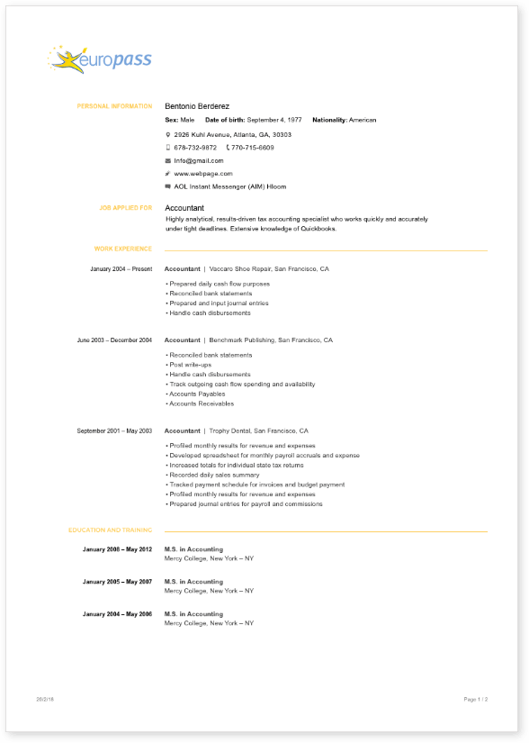 Europass CV Template in Minutes | CV Templates | MyPerfectCV