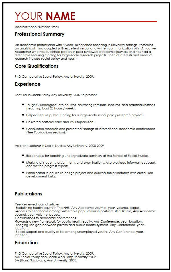 curriculum vitae template for thesis