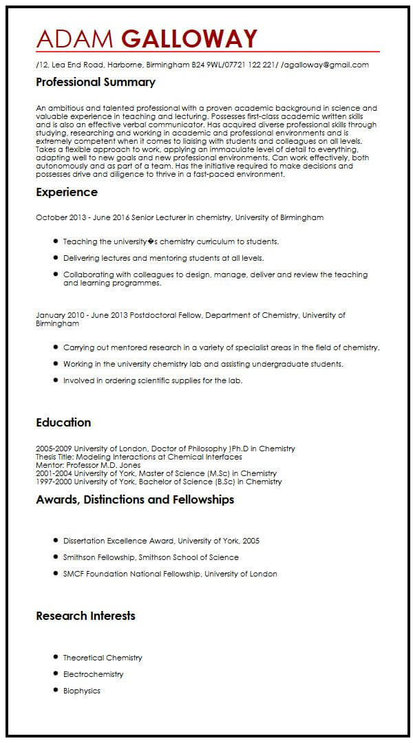 Phd chemistry resume
