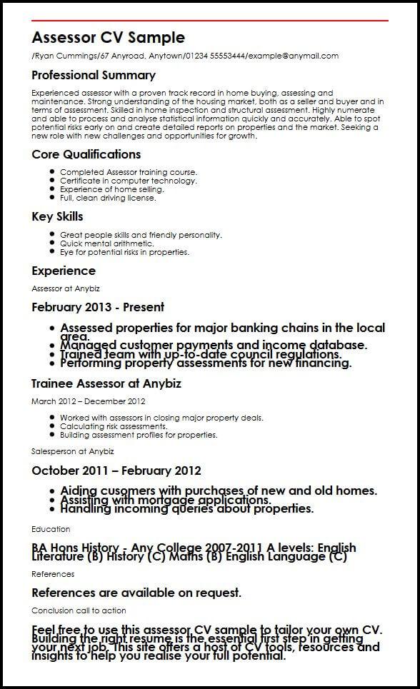 Assessor CV Sample  MyperfectCV