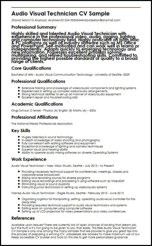 audio video sales resume