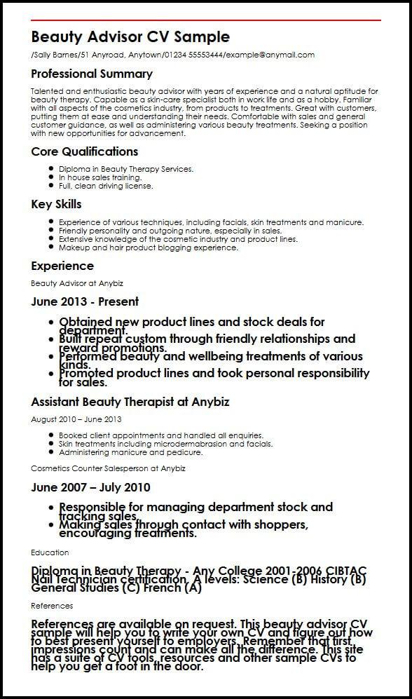 Cosmetics Sales Resume - Resume Templates: Lancome Beauty ...